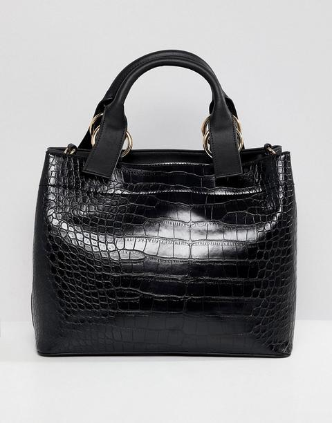 Asos Design Croc Extended Handle Tote Bag-black