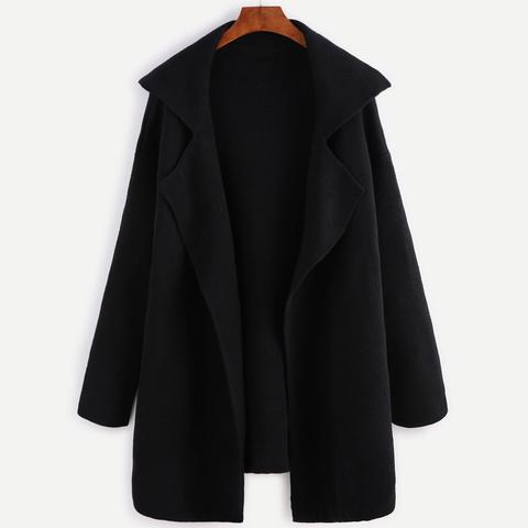 Cappotto Maglione Aperto A Fronte Collare Notch - Nero