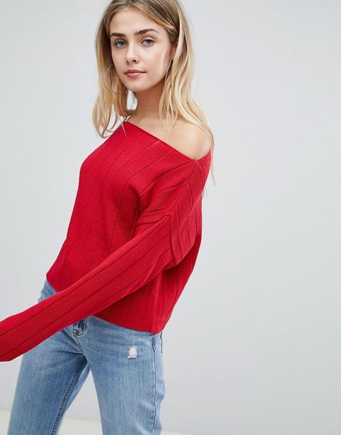 Asos Design Eco - Maglione Corto A Coste Oversize Con Spalle Scoperte - Rosso