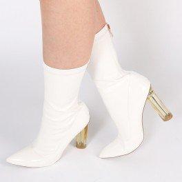 Briella Perspex Heel Boots In White Patent