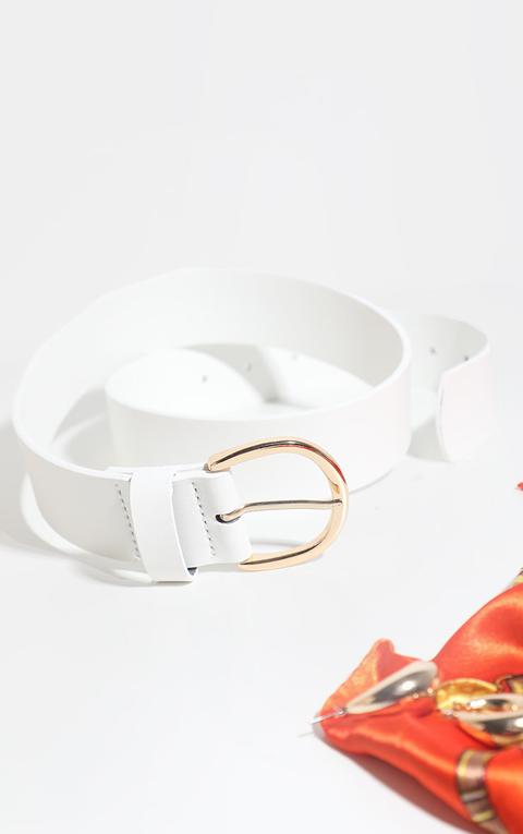 White Thick Gold Buckle Waist Belt