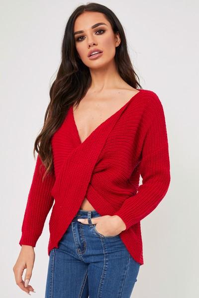 Amelia Red Twist Front Jumper