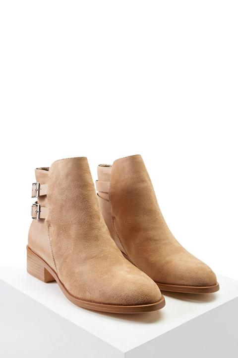 Faux Suede Buckle Ankle Boots