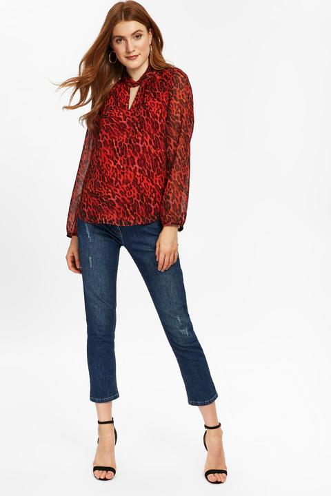 animal print blouse red