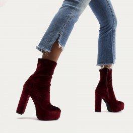 Berlin Platform Ankle Boots In Bordeaux Velvet