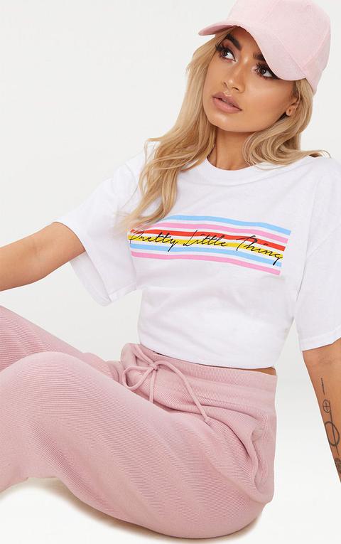 Prettylittlething White Rainbow Oversized T Shirt