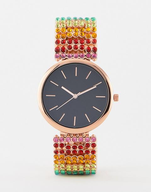 Asos Design - Orologio Con Cinturino Con Strass Multicolore - Multicolore