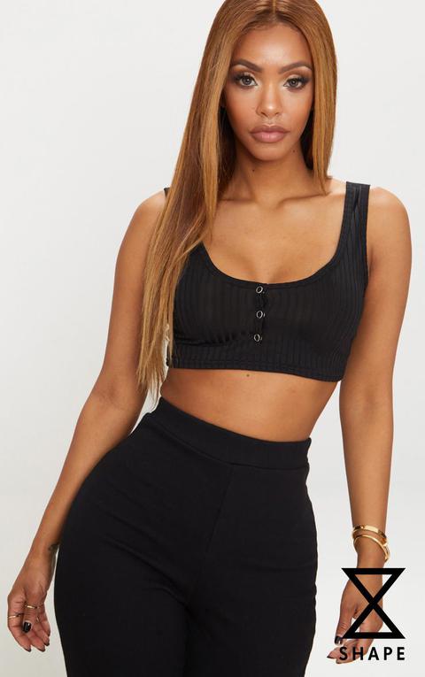 Shape Black Popper Detail Crop Top