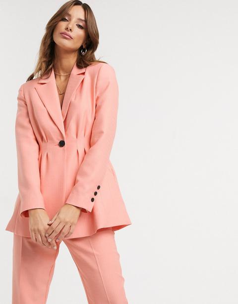 Asos Design Pleat Waist Suit Blazer In Peach-pink