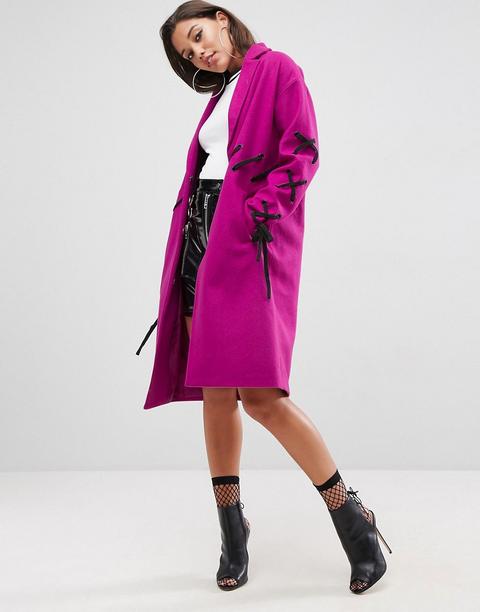 Asos - Cappotto Con Pizzo A Contrasto - Viola