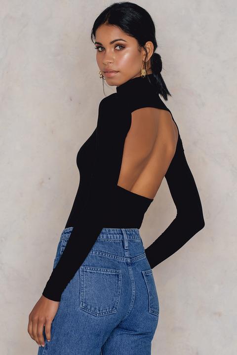 Open Back Rib Ls Top Black