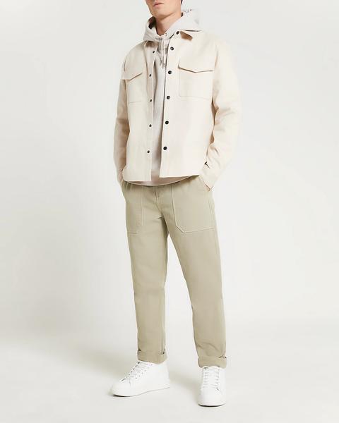 Beige Long Sleeve Chest Pocket Shacket