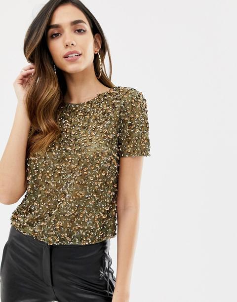 Camiseta Con Adorno De Lentejuelas De Asos Design-verde