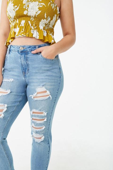 Jeans Cropped Con Rotos