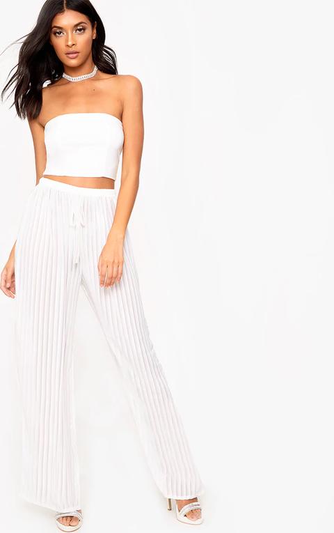 White Stripe Chiffon Beach Trousers, White