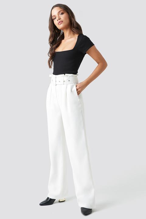 Chloé B X Na-kd Belted Highwaist Flared Pants - White