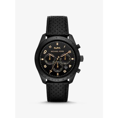 Keaton Black-tone And Perforated Leather Watch