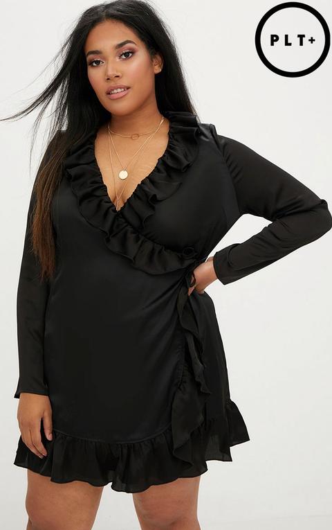 black ruffle wrap dress