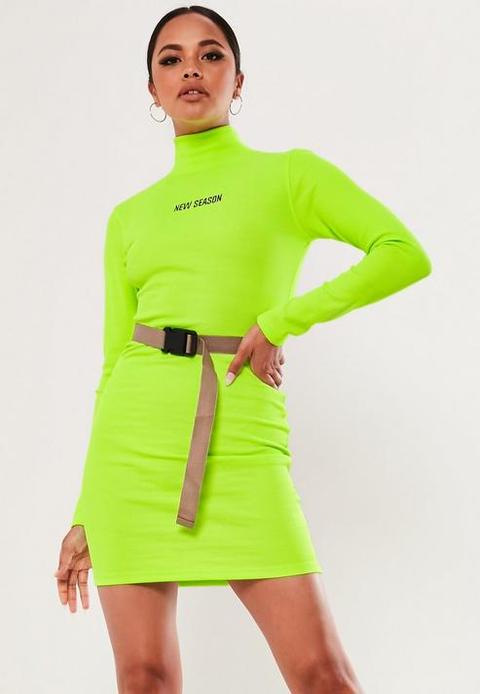 Neon Green New Season Belted Bodycon Mini Dress, Neon Green