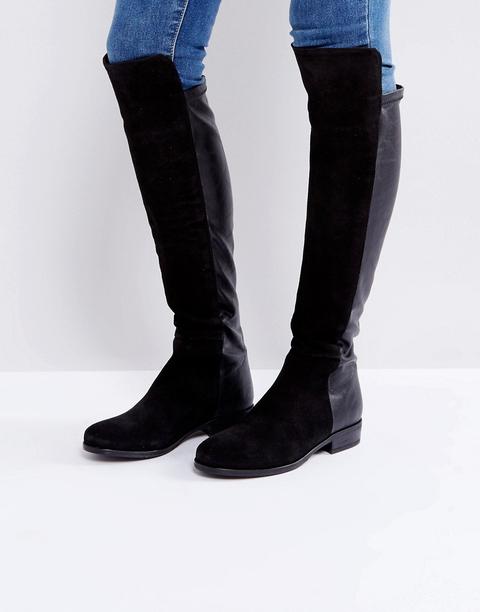 Dune - Trish - Stivali Cuissard Scamosciati Piatti - Nero