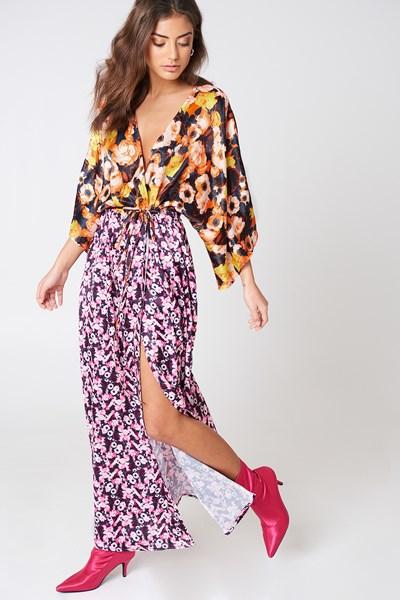 Na-kd Boho Mixed Pattern Satin Coat Dress - Multicolor