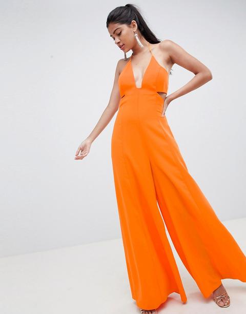 Mono Largo Con Detalle De Abertura Y Pernera Muy Ancha De Asos Design-naranja