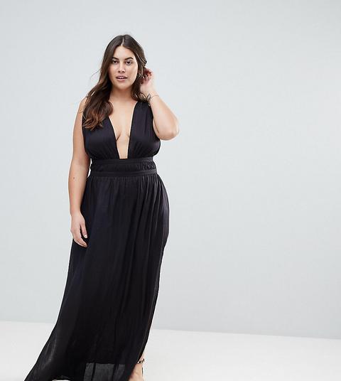 Asos Design Curve - Prendisole Lungo Alla Greca Con Scollo Profondo - Nero