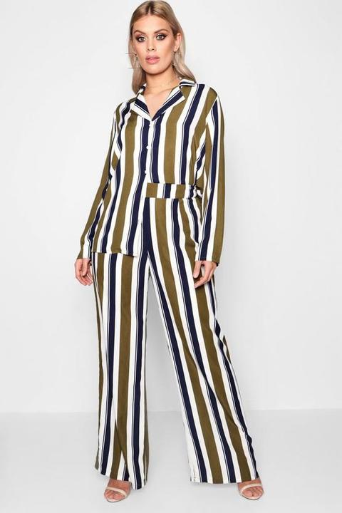 Plus Stripe Wide Leg Trouser