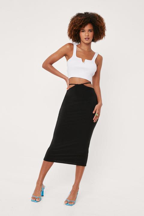 Womens Tie Waist Cut Out Bodycon Midi Skirt