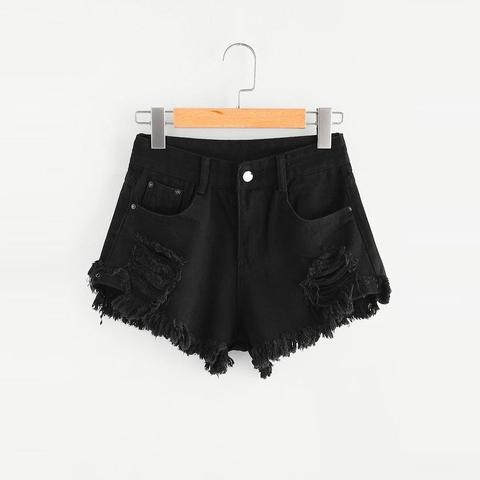 Shorts In Denim Con Strappati Con Orlo Grezzo Taglie Forti