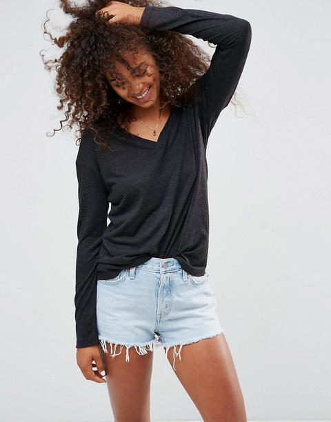 Camiseta De Mezcla De Lino De Manga Larga Con Cuello De N V De Asos