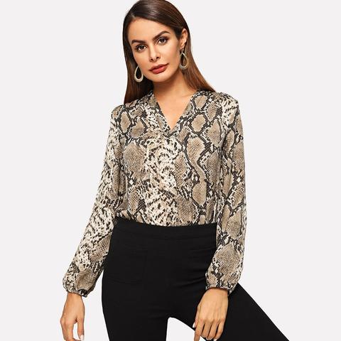 Top In Pelle Di Serpente Con Scollo A V
