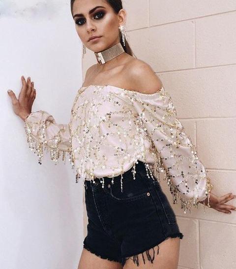 Body Con Paillettes Off Shoulder