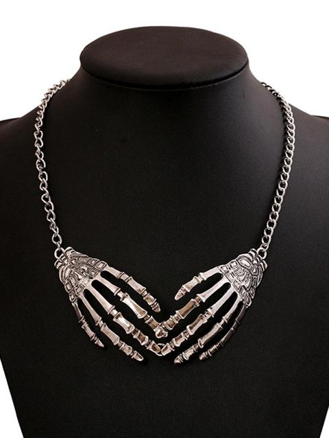 Collana Della Mano Di Scheletro Punk Di Halloween Silver