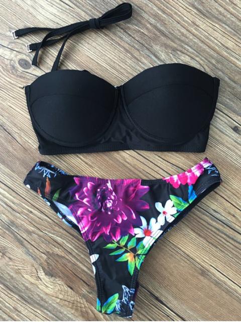 Lace Up Bandeau Floral Bikini Set