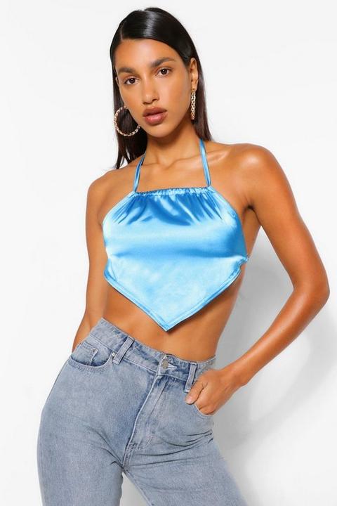 Womens Hanky Hem Crop Top - Blue - 14, Blue