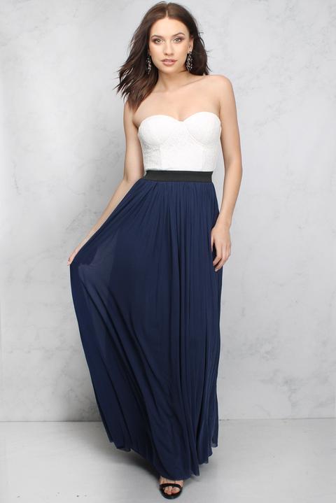 Navy And Cream Lace Bust Maxi Dress