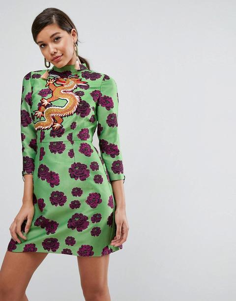 Minivestido Recto De Jacquard Con Dragón Bordado De Asos