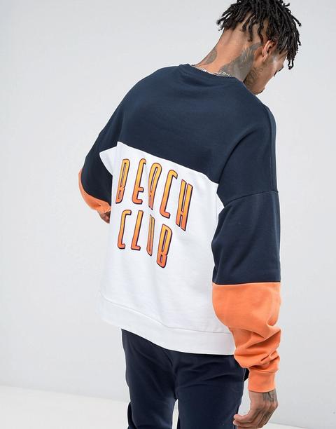 "asos - Felpa Cut & Sew Oversize Con Scritta "beach Club" - Bianco
