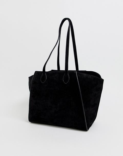 Bolso Shopper De Ante Con Laterales Reforzados Y Bolso Pequeño De Quita Y Pon De Asos Design-negro