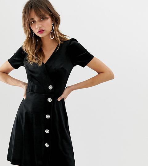 River Island - Robe Cache-cœur En Velours - Noir