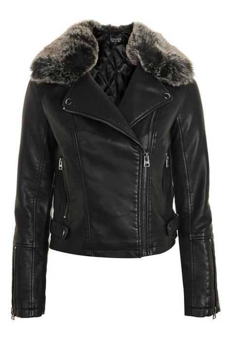 Faux Fur Collar Biker Jacket