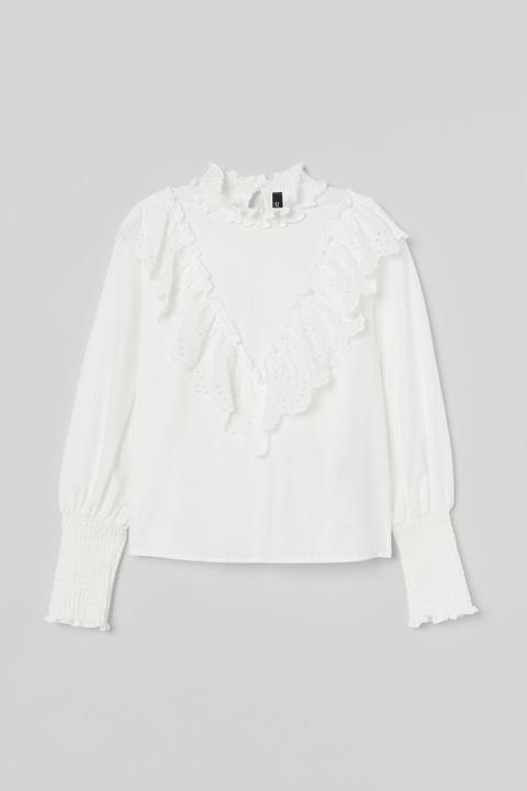 Smocking-detail Blouse - White