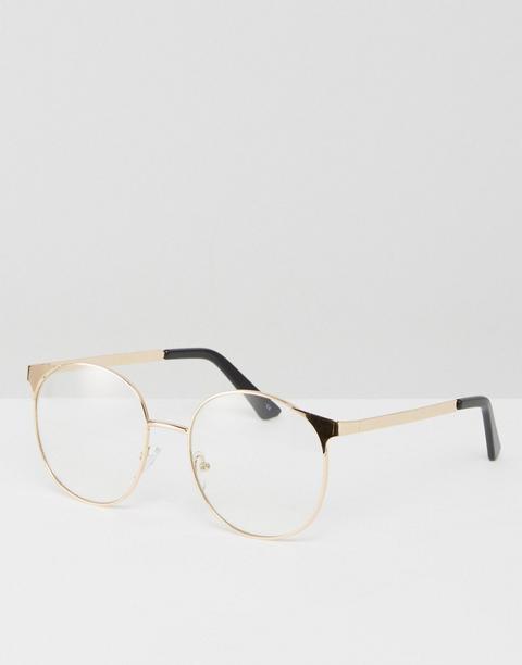 Asos Design - Occhiali Rotondi In Metallo Stile Nerd Con Lenti Trasparenti - Oro