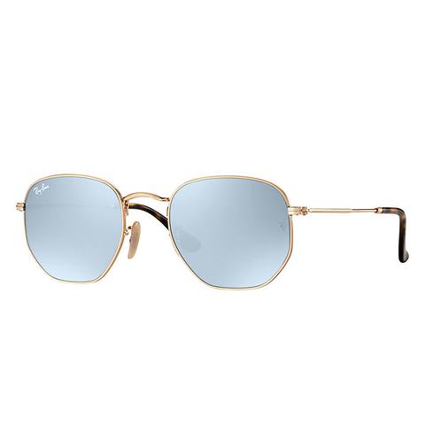 Ray Ban Hexagonal Flat Lenses Unisex Sunglasses Lenti: Grigio, Montatura: Oro - Rb3548n 001/30 54-21