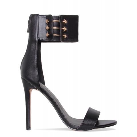 Nicole Black Gold Bar Ankle Cuff Heels