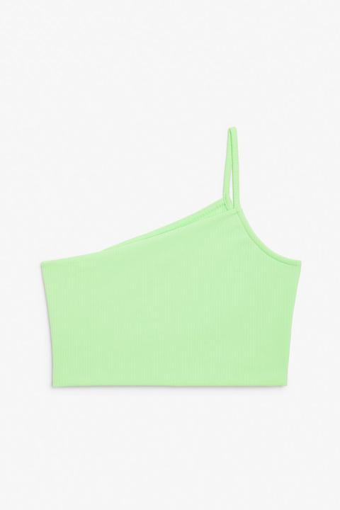 One-shoulder Crop Top - Green