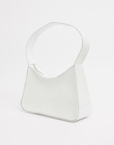 Asos Design Half Moon Shoulder Bag In White Croc