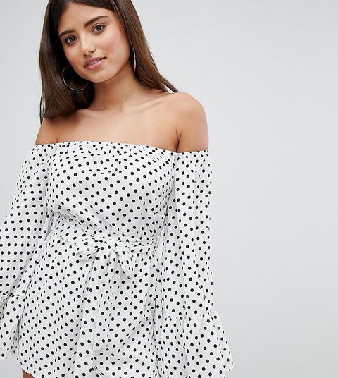 Missguided Exclusive Polka Dot Bardot Playsuit