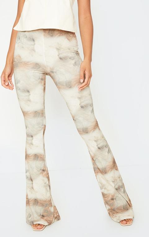 Smoke Print Slinky Ruched Bum Flared 